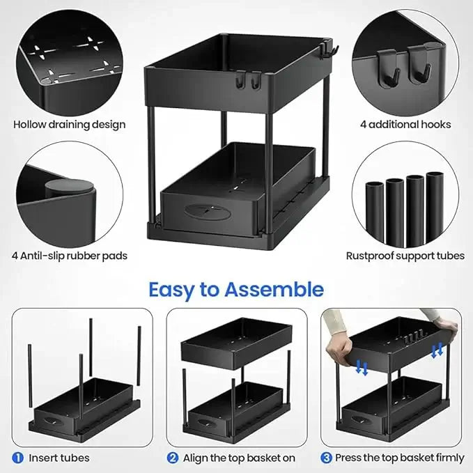 ORGANIZADOR DE 2 NIVELES CON BANDEJA DESLIZABLE ACERO INOXIDABLE 🇺🇸